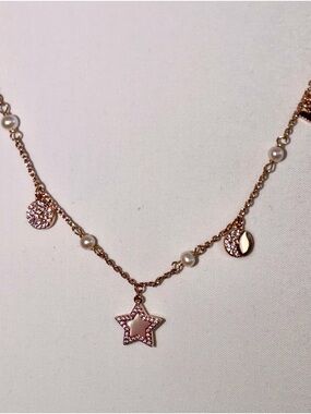 Emporio Armani Rose Gold Star & Pearl Charm Necklace NWT